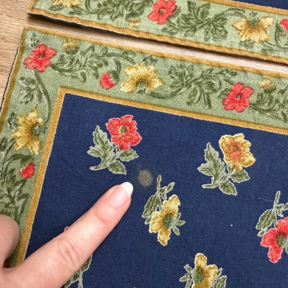 Vintage Floral Placemats Set of 4 Navy Blue Sage Green‎ Red Yellow Cottagecore